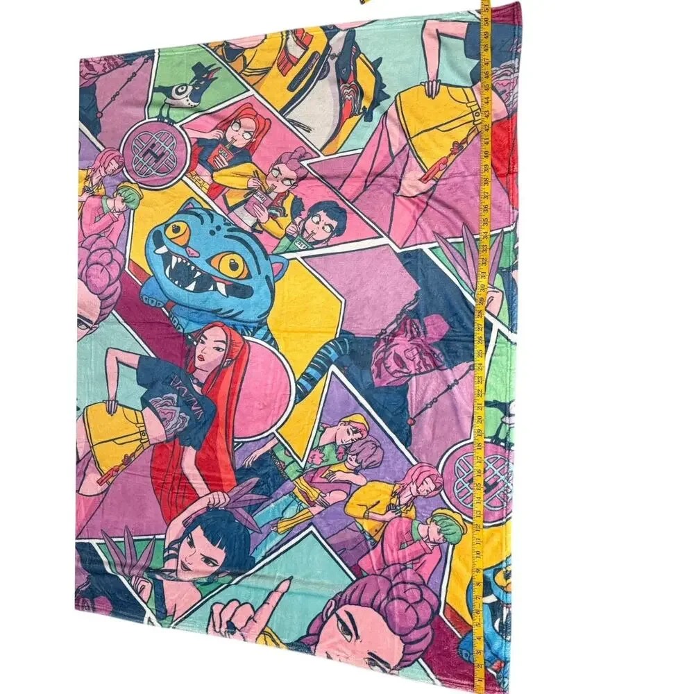 KPop Demon Hunters Throw Blanket 51x57 Rumi Mira Zoey Jinu Derpy Plush